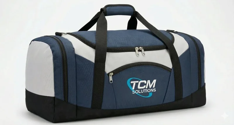 TCM Solutions branded duffle bag